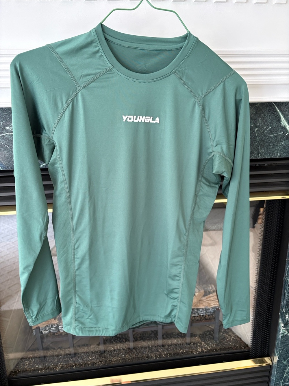 YOUNGLA Men's Long Sleeve Flex Fit Compression Tee in Hunter Green